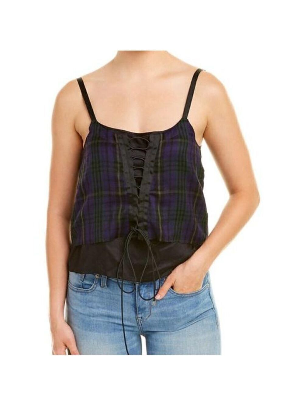 diesel Bnwt Sz Xs Womens Plaid Corset Tank Distressed Hem